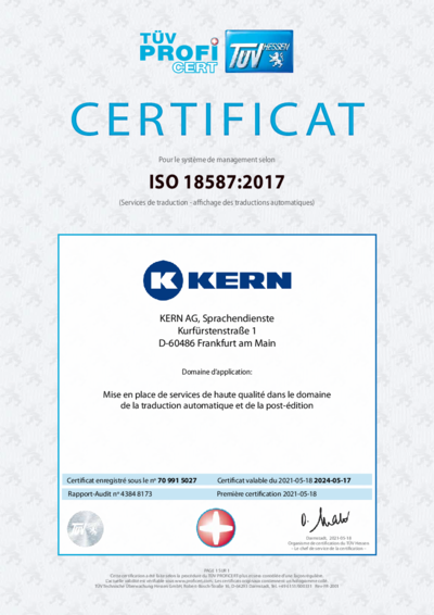 Téléchargement certificat DIN ISO 18587