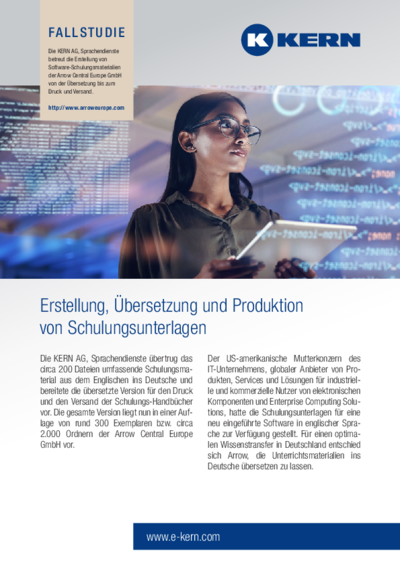 PDF Download Fallstudie Erstellung, Übersetzung und Produktion von Schulungsunterlagen für Arrow Central Europe GmbH