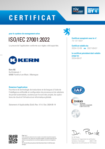 Téléchargement certificat ISO 27001:2022