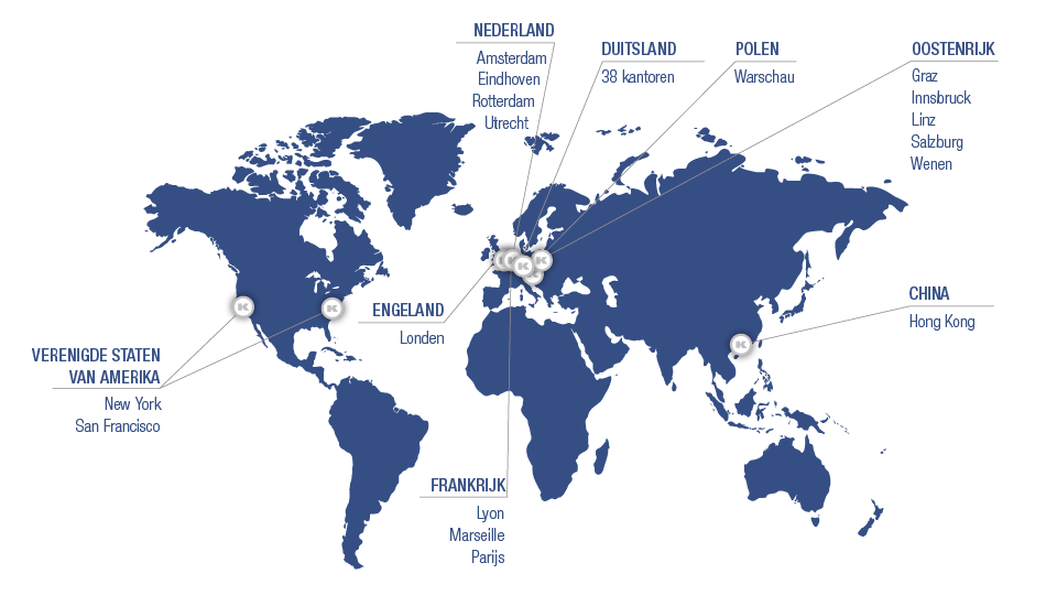 Weltkarte mit KERN Standorte auf Niederländisch